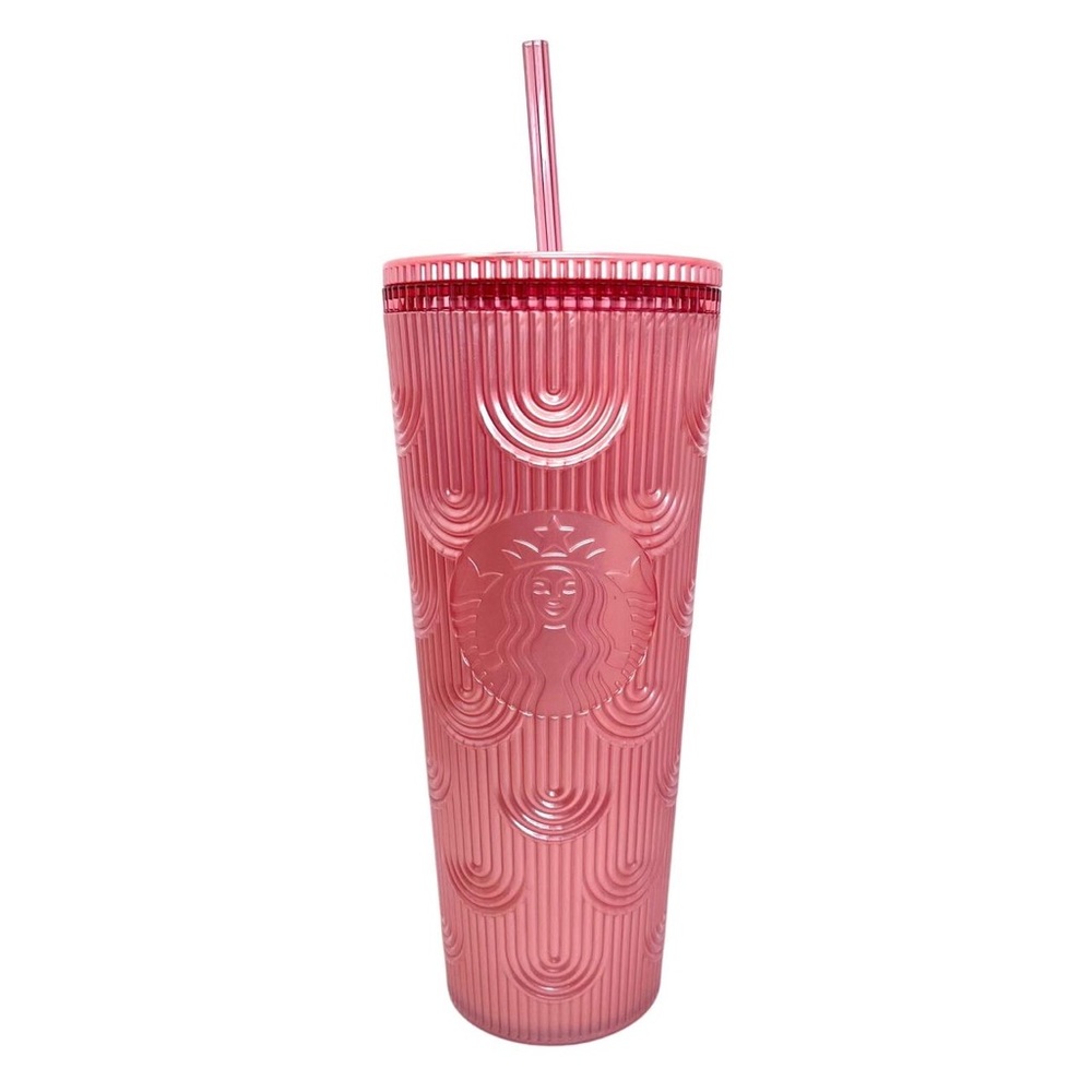 NWT Starbucks Dusty Rose Pink Shimmer Shell Mermaid Scales Cold Cup Tumbler 24oz